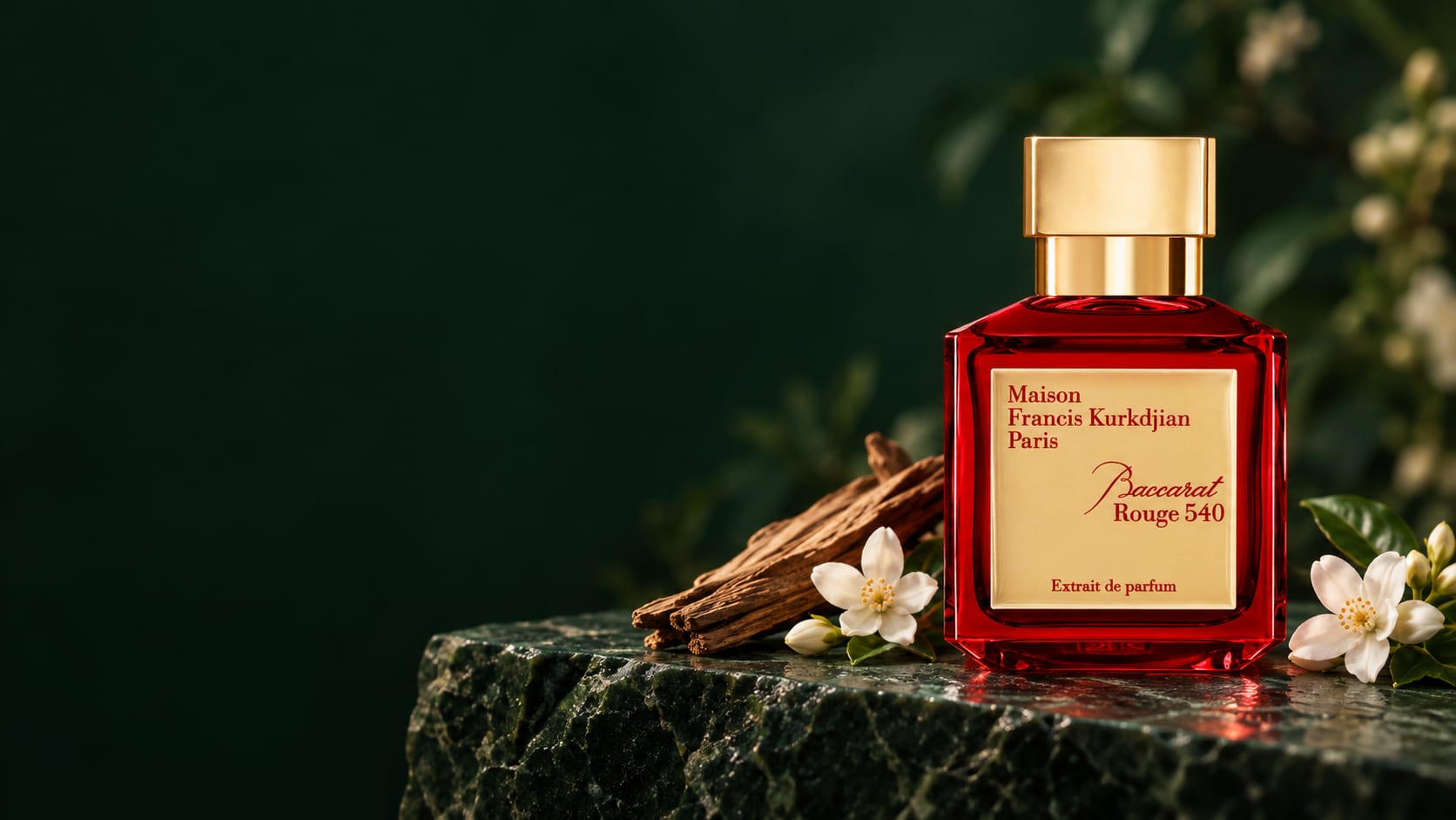 Baccarat Rouge 540 Extrait de Parfum, da Maison Francis Kurkdjian, com flores e madeira